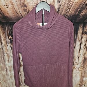 Elegant Ribbed Cowl Neck Long Sleeve Top - Plum
